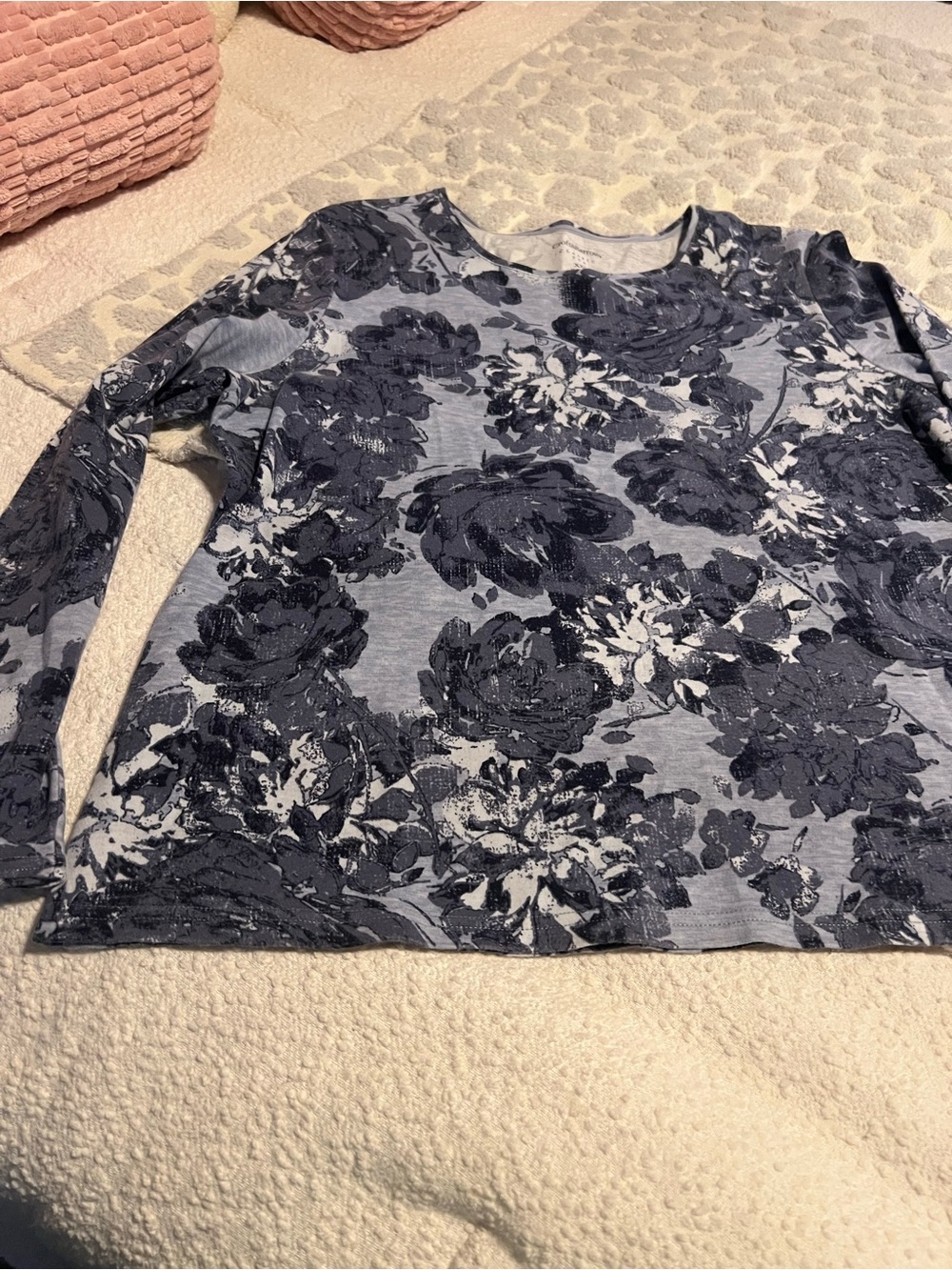 croft & barrow Navy Floral Long-Sleeve Crewneck Top